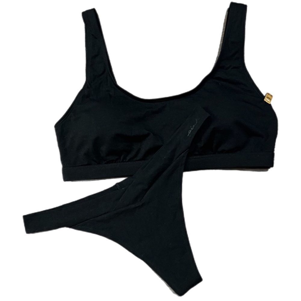 Victorias Secret Pink Set Soft Removable Padding Bralette & V Thong Black Xlarge